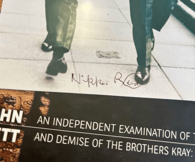 Limited edition hardback KRAYOLOGY, signed by author John Bennett and signature of Nipper Read on a photo of the Krays